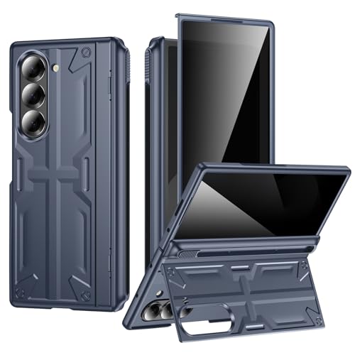 Schutzhülle für Samsung Fold-6 Stifte: Schlankes Scharnier, Ständer, mit Sichtschutz, unterstützt kabelloses Laden, weiche Schutzhülle für Galaxy Z Fold6 (blau) von Kaiiecal
