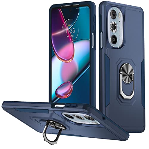 Kainevy Für Stoßfest Motorola Edge 30 Pro Hülle mit Ständer, Hartes PC & Weiches Silikon Handyhülle Motorola Edge 30 Pro Schwarz Militärgrad Kratzfest Ästhetische Dünn Case (Blau) von Kainevy
