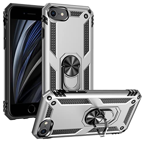 Kainevy Für Stoßfestes iPhone 8 Plus Hülle mit Metall Ständer, Extrem Robuste Handyhülle iPhone 8 Plus Schwarz Militärischer 360 Grad Hülle für Mädchen Jungen (Silber) von Kainevy