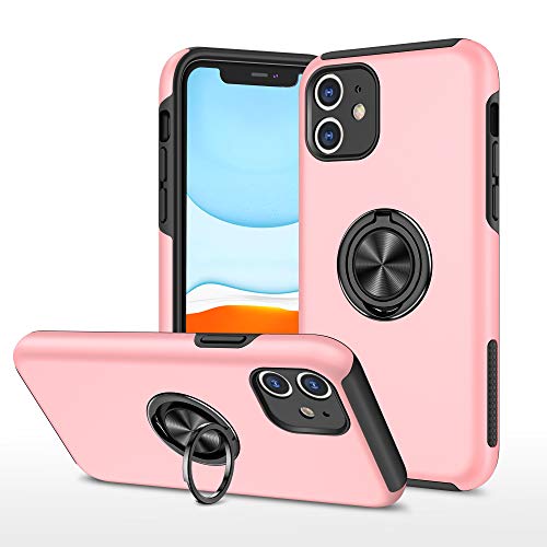 Kainevy Für iPhone 11 Hülle Stoßfest mit Metall Ständer für Magnetische Autohalterungen, Kratzfest Fallfestigkeit Handyhülle iPhone 11 Schwarz Militär 360°Rundumschutz Case Dünn (Rosa) von Kainevy