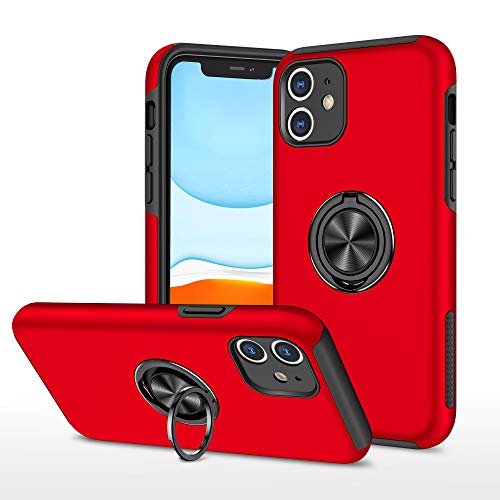 Kainevy Für iPhone 11 Hülle Stoßfest mit Metall Ständer für Magnetische Autohalterungen, Kratzfest Fallfestigkeit Handyhülle iPhone 11 Schwarz Militär 360°Rundumschutz Case Dünn (Rot) von Kainevy