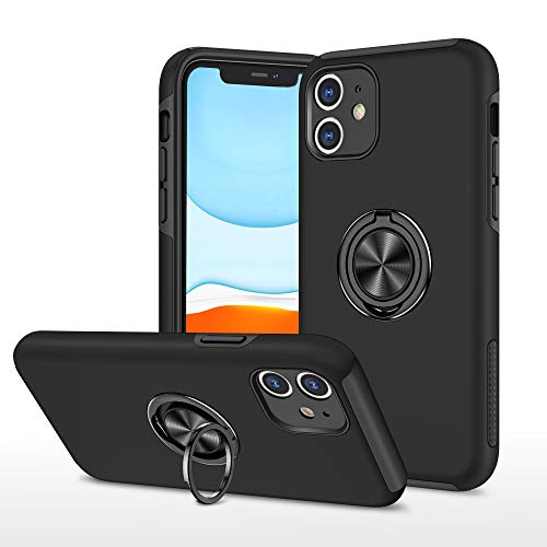 Kainevy Für iPhone 11 Hülle Stoßfest mit Metall Ständer für Magnetische Autohalterungen, Kratzfest Fallfestigkeit Handyhülle iPhone 11 Schwarz Militär 360°Rundumschutz Case Dünn (Schwarz) von Kainevy