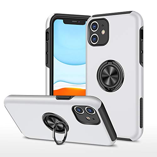 Kainevy Für iPhone 11 Hülle Stoßfest mit Metall Ständer für Magnetische Autohalterungen, Kratzfest Fallfestigkeit Handyhülle iPhone 11 Schwarz Militär 360°Rundumschutz Case Dünn (Silber) von Kainevy