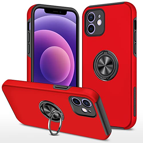 Kainevy Für iPhone 12 Hülle mit Ringhalter Magnetisch, Handyhülle iPhone 12 Stoßfest mit Kickstand Metall Militär 360°Rundumschutz Case Rosa für Frauen Männer (Rot) von Kainevy