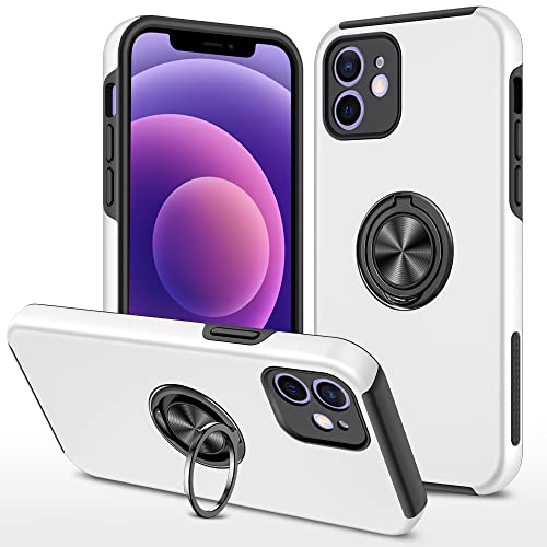 Kainevy Für iPhone 12 Hülle Stoßfest mit Metall Ständer für Magnetische Autohalterungen, Kratzfest Fallfestigkeit Handyhülle iPhone 12 Schwarz Militär 360°Rundumschutz Case Dünn (Silber) von Kainevy