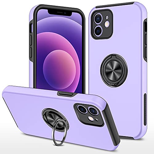 Kainevy Für iPhone 12 Hülle mit Ringhalter Magnetisch, Handyhülle iPhone 12 Stoßfest mit Kickstand Metall Militär 360°Rundumschutz Case Rosa für Frauen Männer (lila) von Kainevy