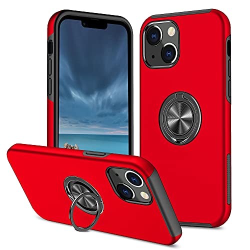 Kainevy Für iPhone 14 Plus Hülle Stoßfest mit Ständer, Militär Grade 360° Rundumschutz Handyülle iPhone 14 Plus Schwarz mit Ringhalter TPU PC Bumper Case Dünn für Frauen Männer (Rot) von Kainevy