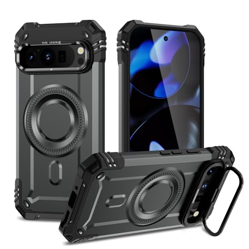 Kainevy Handyhülle für Google Pixel 9 Hülle Magnetisch Stoßfest mit Kameraschutz Ständer, für MagSafe, Militär Robuste Schwarz Aesthetic Leicht Dünn Case für Mädchen Junge (Grau) von Kainevy