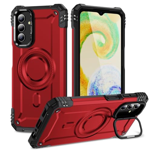 Kainevy Handyhülle für Samsung Galaxy A04s Hülle Magnetisch Stoßfest mit Kameraschutz Ständer, für MagSafe, Militär Robuste Schwarz Aesthetic Leicht Dünn Case für Mädchen Junge (Rot) von Kainevy