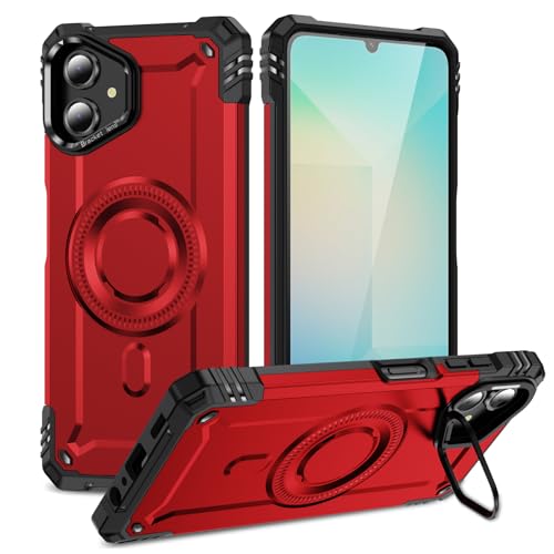 Kainevy Handyhülle für Samsung Galaxy A06 Hülle Magnetisch Stoßfest mit Kameraschutz Ständer, für MagSafe, Militär Robuste Schwarz Aesthetic Leicht Dünn Case für Mädchen Junge (Rot) von Kainevy