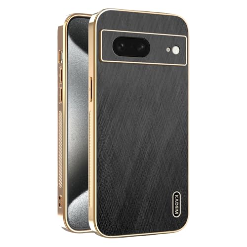 Kainevy für Magnetisch Google Pixel 8 Hülle Stoßfest Kompatibel mit MagSafe, Robuste Kratzfest Handyhülle Google Pixel 8 Schwarz Matt Goldener Faden Leder Case Aesthetic Leicht Dünn (Schwarz) von Kainevy
