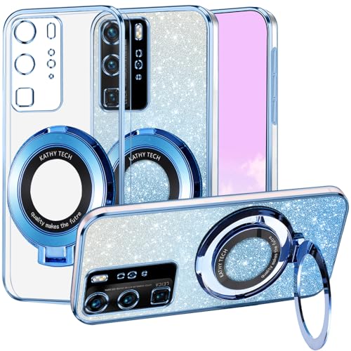 Kainevy für Magnetisch Huawei P40 Pro Hülle Durchsichtig Silikon Weich mit Ständer Kompatibel mit MagSafe, Handyhülle Huawei P40 Pro Glitzer Bling Aesthetic Stoßfest Case Rosa (Blau) von Kainevy