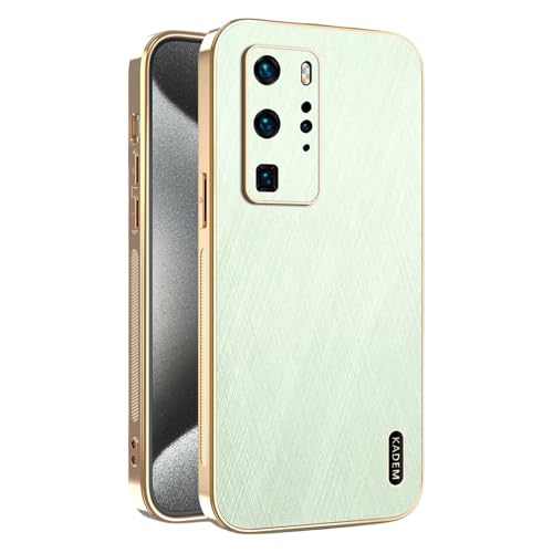Kainevy für Magnetisch Huawei P40 Pro Hülle Stoßfest Kompatibel mit MagSafe, Robuste Kratzfest Handyhülle Huawei P40 Pro Schwarz Matt Goldener Faden Leder Case Aesthetic Leicht Dünn (Grün) von Kainevy