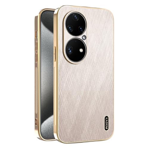 Kainevy für Magnetisch Huawei P50 Pro Hülle Stoßfest Kompatibel mit MagSafe, Robuste Kratzfest Handyhülle Huawei P50 Pro Schwarz Matt Goldener Faden Leder Case Aesthetic Leicht Dünn (Gold) von Kainevy