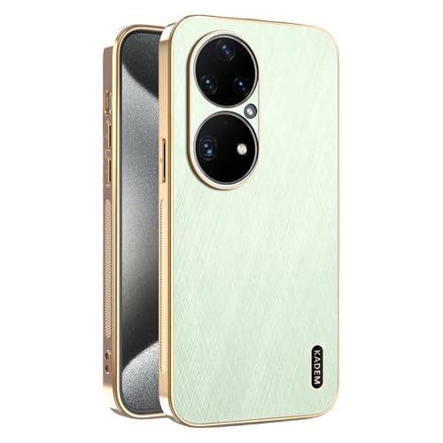 Kainevy für Magnetisch Huawei P50 Pro Hülle Stoßfest Kompatibel mit MagSafe, Robuste Kratzfest Handyhülle Huawei P50 Pro Schwarz Matt Goldener Faden Leder Case Aesthetic Leicht Dünn (Grün) von Kainevy