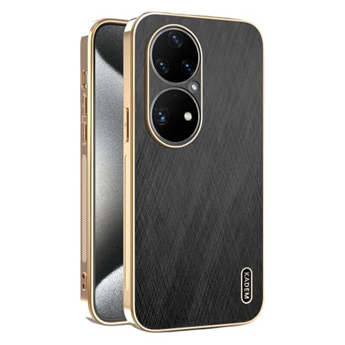 Kainevy für Magnetisch Huawei P50 Pro Hülle Stoßfest Kompatibel mit MagSafe, Robuste Kratzfest Handyhülle Huawei P50 Pro Schwarz Matt Goldener Faden Leder Case Aesthetic Leicht Dünn (Schwarz) von Kainevy