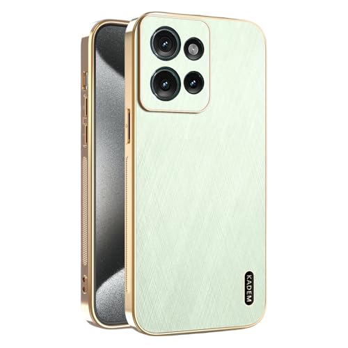 Kainevy für Magnetisch Motorola Edge 50 Hülle Stoßfest Kompatibel mit MagSafe, Robuste Kratzfest Handyhülle Motorola Moto Edge 50 Schwarz Matt Goldener Faden Leder Case Aesthetic Leicht Dünn (Grün) von Kainevy