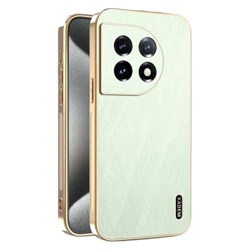Kainevy für Magnetisch OnePlus 11 Hülle Stoßfest Kompatibel mit MagSafe, Robuste Kratzfest Handyhülle OnePlus 11 Schwarz Matt Goldener Faden Leder Case Aesthetic Leicht Dünn (Grün) von Kainevy