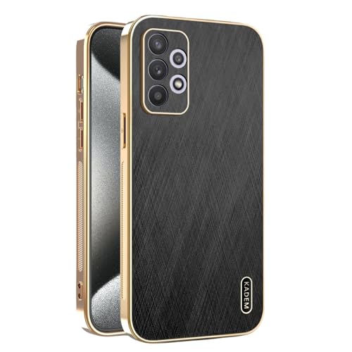 Kainevy für Magnetisch Samsung A52 Hülle Stoßfest Kompatibel mit MagSafe, Robuste Kratzfest Handyhülle Samsung A52 Schwarz Matt Goldener Faden Leder Case Aesthetic Leicht Dünn (Schwarz) von Kainevy