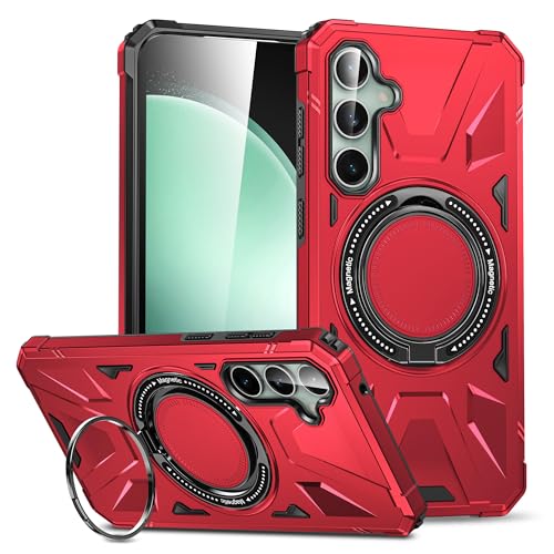 Kainevy für Magnetisch Samsung Galaxy A35 5G Hülle mit Ständer für MagSafe Kabelloses Ladegerät, Military Grade Handyhülle Samsung A35 5G Hülle Stoßfest Schwarz Ganzkörper Schutzhülle (Rot) von Kainevy