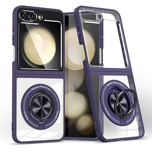 Kainevy für Samsung Galaxy Z Flip 6 Hülle Durchsichtig Magnetisch mit Ständer, für MagSafe, Militärschutz Kratzfest Samsung Z Flip 6 Hülle Stoßfest Schwarz Aesthetic Case Dünn (Lila) von Kainevy