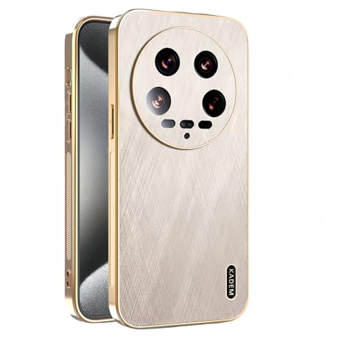 Kainevy für Magnetisch Xiaomi 14 Ultra Hülle Stoßfest Kompatibel mit MagSafe, Robuste Kratzfest Handyhülle Xiaomi 14 Ultra Schwarz Matt Goldener Faden Leder Case Aesthetic Leicht Dünn (Gold) von Kainevy