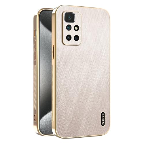 Kainevy für Magnetisch Xiaomi Redmi 10 Hülle Stoßfest Kompatibel mit MagSafe, Robuste Kratzfest Handyhülle Xiaomi Redmi 10 Schwarz Matt Goldener Faden Leder Case Aesthetic Leicht Dünn (Gold) von Kainevy