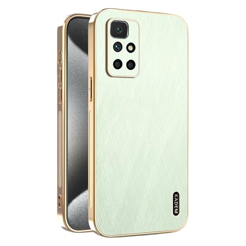 Kainevy für Magnetisch Xiaomi Redmi 10 Hülle Stoßfest Kompatibel mit MagSafe, Robuste Kratzfest Handyhülle Xiaomi Redmi 10 Schwarz Matt Goldener Faden Leder Case Aesthetic Leicht Dünn (Grün) von Kainevy