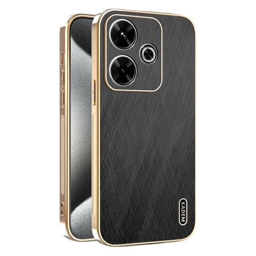 Kainevy für Magnetisch Xiaomi Redmi 13 Hülle Stoßfest Kompatibel mit MagSafe, Robuste Kratzfest Handyhülle Xiaomi Redmi 13 Schwarz Matt Goldener Faden Leder Case Aesthetic Leicht Dünn (Schwarz) von Kainevy