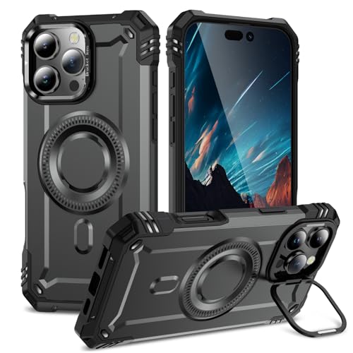 Kainevy für Magnetisch iPhone 16 Pro Max Hülle Stoßfest mit Kameraschutz Ständer, für MagSafe, Militär Robuste Handyhülle iPhone 16 Pro Max Schwarz Aesthetic Leicht Dünn Case (Grau) von Kainevy