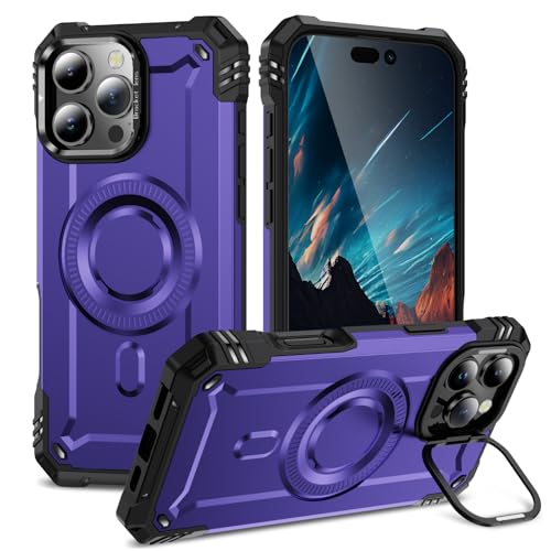 Kainevy Handyhülle für iPhone 16 Pro Max Hülle Magnetisch Stoßfest mit Kameraschutz Ständer, für MagSafe, Militär Robuste Schwarz Aesthetic Leicht Dünn Case für Mädchen Junge (Lila) von Kainevy