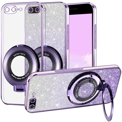 Kainevy für Magnetisch iPhone 8 Plus Hülle Durchsichtig Glitzer mit Ständer Kompatibel mit MagSafe, Handyhülle iPhone 8 Plus Silikon Weich Bling Aesthetic Stoßfest Case Rosa (Lila) von Kainevy