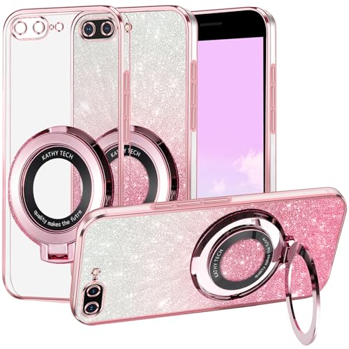 Kainevy für Magnetisch iPhone 8 Plus Hülle Durchsichtig Glitzer mit Ständer Kompatibel mit MagSafe, Handyhülle iPhone 8 Plus Silikon Weich Bling Aesthetic Stoßfest Case Rosa (Rosa) von Kainevy