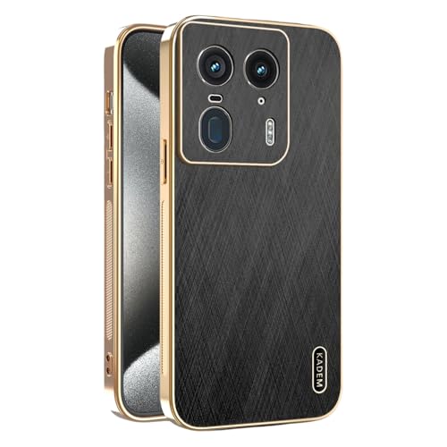 Kainevy für Motorola Edge 50 Ultra Hülle Magnetisch Robuste, Kratzfest Stoßfest Handyhülle Motorola Moto Edge 50 Ultra Schwarz Matt Goldener Faden Leder Case Aesthetic Leicht Dünn (Schwarz) von Kainevy