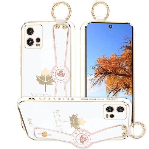Kainevy für Motorola G72 Hülle Silikon Weich TPU Aesthetic Lila Handyhülle Motorola Moto G72 mit Band Handgelenk Cover Dünn Schutzhülle mit Ahornblätter Muster Design (Weiß) von Kainevy