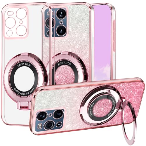 Kainevy für Oppo Find X3 Pro Hülle Durchsichtig Silikon Weich mit Magnetisch Ständer Kompatibel mit MagSafe, Handyhülle Oppo Find X3 Pro Glitzer Bling Aesthetic Stoßfest Case Rosa (Rosa) von Kainevy