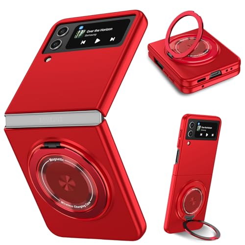 Kainevy für Samsung Galaxy Z Flip 4 Hülle mit Magnetisch Ständer für MagSafe Kabelloses Ladegerät, Stoßfest Samsung Z Flip 4 Hülle Schwarz Aesthetic Schutzhülle Dünn Case (Rot) von Kainevy