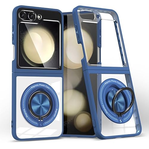 Kainevy für Samsung Galaxy Z Flip 6 Hülle Durchsichtig Magnetisch mit Ständer, für MagSafe, Militärschutz Kratzfest Samsung Z Flip 6 Hülle Stoßfest Schwarz Aesthetic Case Dünn (Blau) von Kainevy