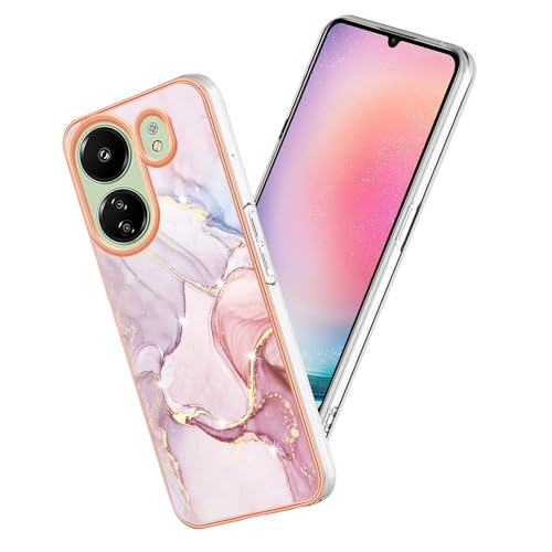 Kainevy für Xiaomi Poco C65 Hülle Silikon Glitzer Marmor Design Stoßfest Handyhülle Xiaomi Poco C65 Durchsichtig Aesthetic Klar Bumper Schutzhülle Kratzfest Dünn Case Lila (rosa) von Kainevy