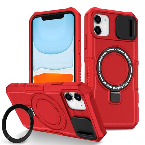 Kainevy für iPhone 11 Hülle Magnetisch mit Kameraschutz und Ring Ständer, Kompatibel mit MagSafe, Militär Grade Stoßfest Handyhülle iPhone 11 Silikon Schwarz Ästhetisch Case Dünn (Rot) von Kainevy