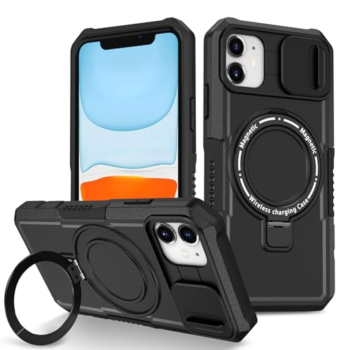 Kainevy für iPhone 11 Hülle Magnetisch mit Kameraschutz und Ring Ständer, Kompatibel mit MagSafe, Militär Grade Stoßfest Handyhülle iPhone 11 Silikon Schwarz Ästhetisch Case Dünn (Schwarz) von Kainevy