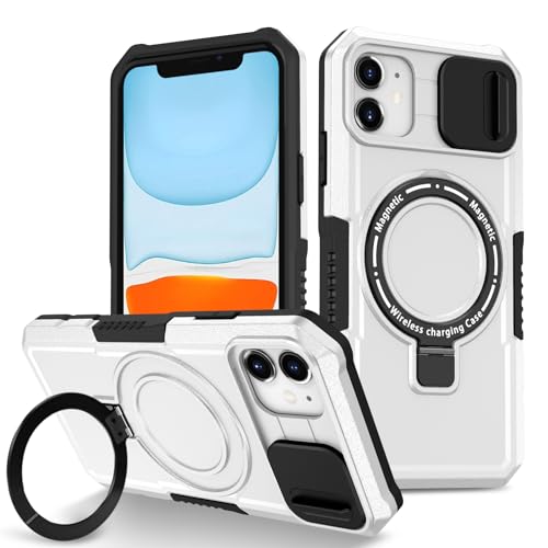 Kainevy für iPhone 11 Hülle Magnetisch mit Kameraschutz und Ring Ständer, Kompatibel mit MagSafe, Militär Grade Stoßfest Handyhülle iPhone 11 Silikon Schwarz Ästhetisch Case Dünn (Weiß) von Kainevy