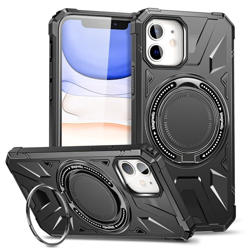 Kainevy für iPhone 11 Hülle Magnetisch mit Ständer für MagSafe Kabelloses Ladegerät, Military Grade Stoßfest Handyhülle iPhone 11 Schwarz Ganzkörper Schutzhülle Dünn Case (Schwarz) von Kainevy
