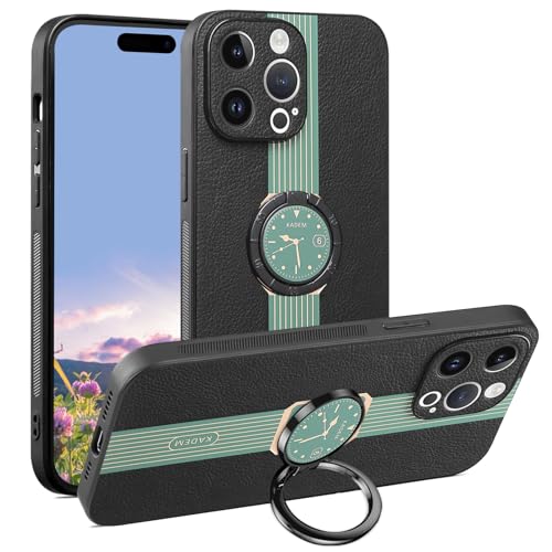 Kainevy für iPhone 15 Pro Max Hülle Leder Silikon mit Ständer, Stoßfest Handyhülle iPhone 15 Pro Max Schwarz Langlebig Luxus Business Schutzhülle Weiches Dünn für Frauen Männer (Rund-Grün) von Kainevy