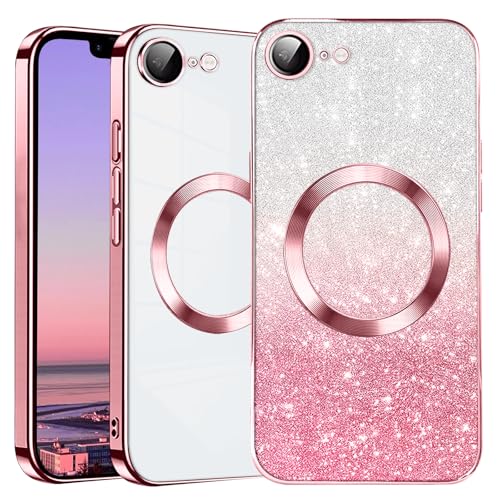 Kainevy Handyhülle für iPhone 16e Hülle Durchsichtig Glitzer mit Kameraschutz Kompatibel mit MagSafe, Stoßfest Magnetisch für iPhone 16e Case Silikon Bling Aesthetic Rosa für Mädchen (Rosa) von Kainevy
