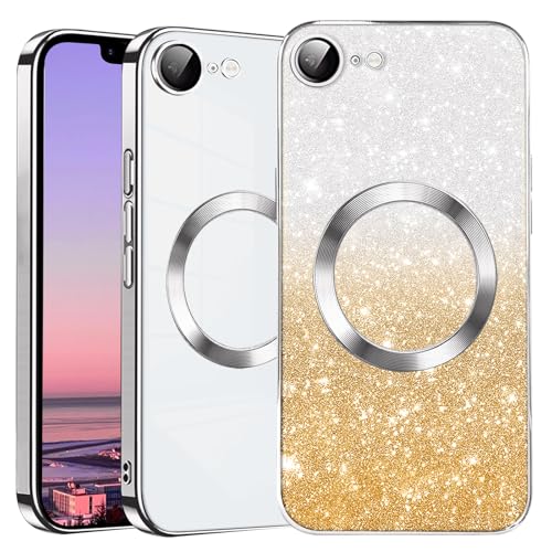 Kainevy Handyhülle für iPhone 16e Hülle Durchsichtig Glitzer mit Kameraschutz Kompatibel mit MagSafe, Stoßfest Magnetisch für iPhone 16e Case Silikon Bling Aesthetic Rosa für Mädchen (Silber) von Kainevy