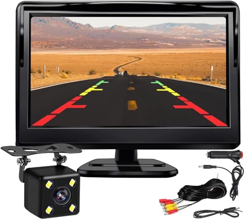 Kairiyard 5 Zoll HD Auto LCD Monitor mit 4LED Nachtsicht Wasserdicht Auto Rückansicht Rückfahrkamera Rückfahrsystem für PKW,SUV,Lieferwagen,Pickups und LKW 12V-24V von Kairiyard