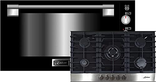 Kaiser Backofen-Set EG 9371+KCG 9386, Einbau Gas Backofen 90 cm 79L autark Grill Selbstreinigung Schwarz Glas+Gas-Kochfeld,Einbau Herd,Schwarz Glas, 3,8 KW WOK,Erdgas,Propangas von Kaiser