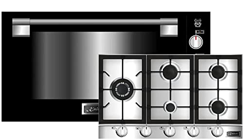 Kaiser Backofen-Set EG 9371+KG 9357, Einbau Gas Backofen 90 cm 79L autark Grill Selbstreinigung Schwarz Glas+Gas-Kochfeld,Einbau Gasherd 90cm, Edelstahl, WOK Turbo-Brenner – 3,8 kW. von Kaiser