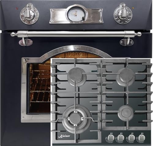Kaiser Backofen-Set EH 6355 Em Sil+KCG 6383, Exklusiver Einbau Backofen, 8 Funktionen + Einbau Gas Kochfeld 60cm, Schwarz Glas, Erdgas/Propangas, 3,8kW WOK von Kaiser